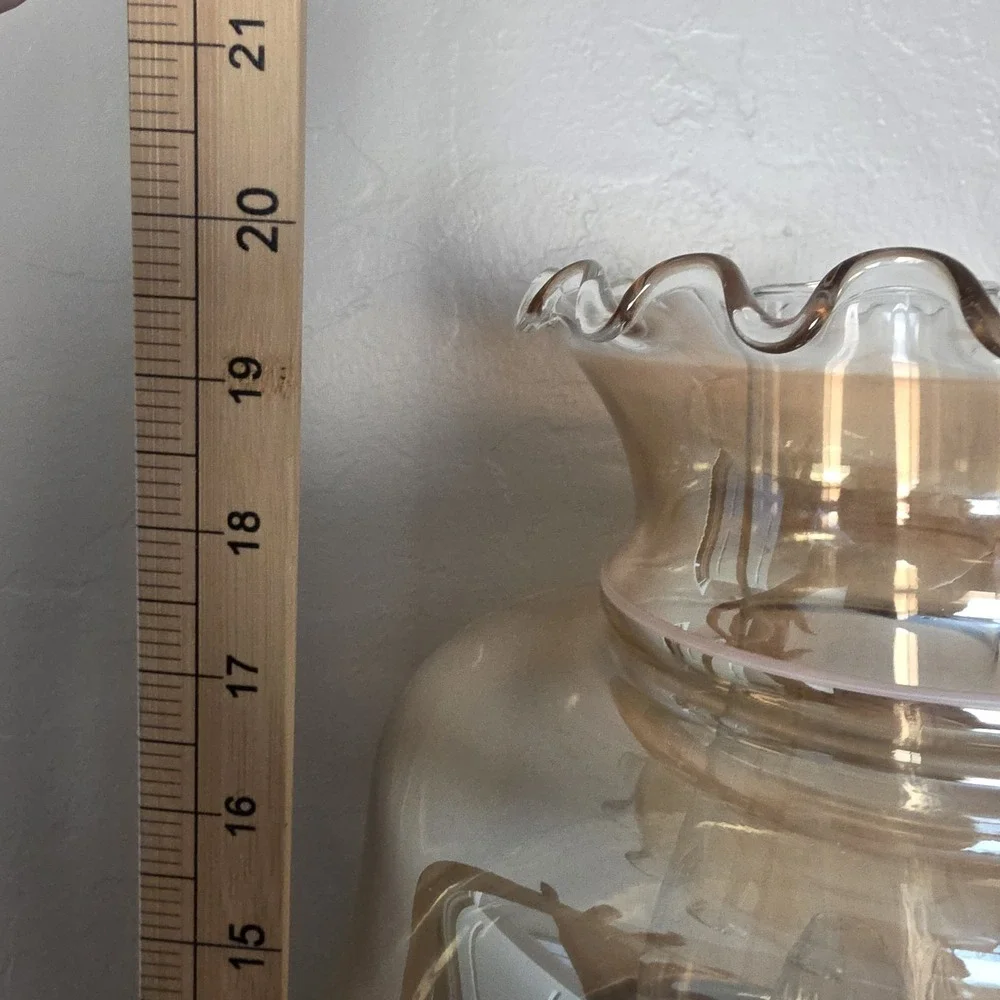 VTG Amber Marigold Luster Iridescent Glass Gone with The Wind Floral 3-Way Lamp